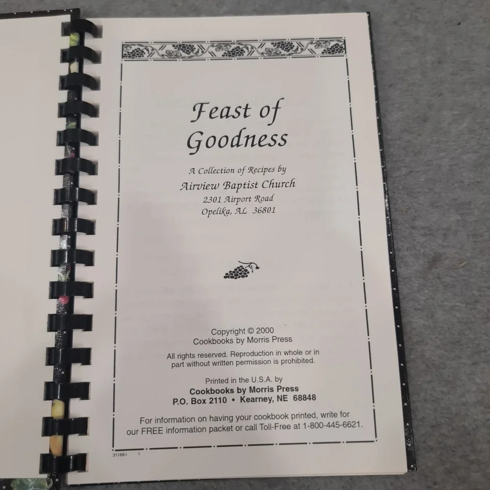 Feast of Goodness‎ Airview Baptist Church Spiral Bound Cookbook Opelika Alabama